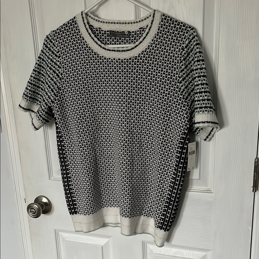 NWT short-sleeve black, white, mint sweater from Anthropologie - Size Large